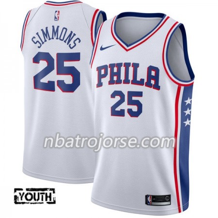 Barn Philadelphia 76ers Tröja Ben Simmons 25 Nike 2017-18 Vit Swingman